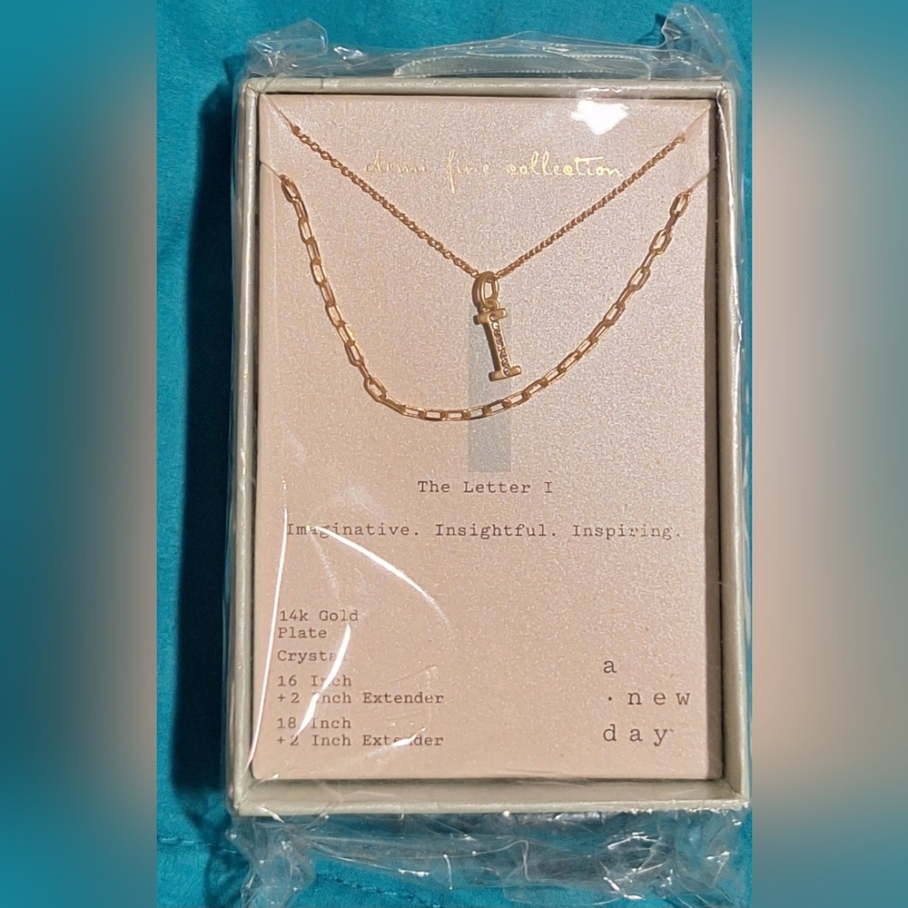 A‎ New Day Gold Necklace with Initial Pendant "I"